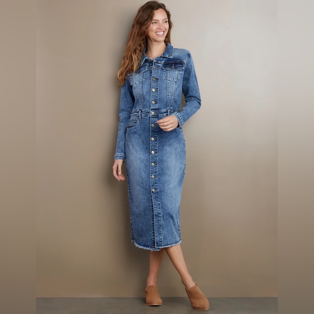 Stunning designer Denim Button-Up Dress size MSOLD - Picture 4 of 14